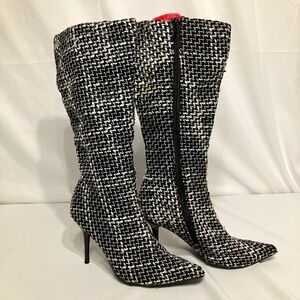 Vintage WildRose Tweed knee hi, 4" high heel Boots size 7office siren, acadamia